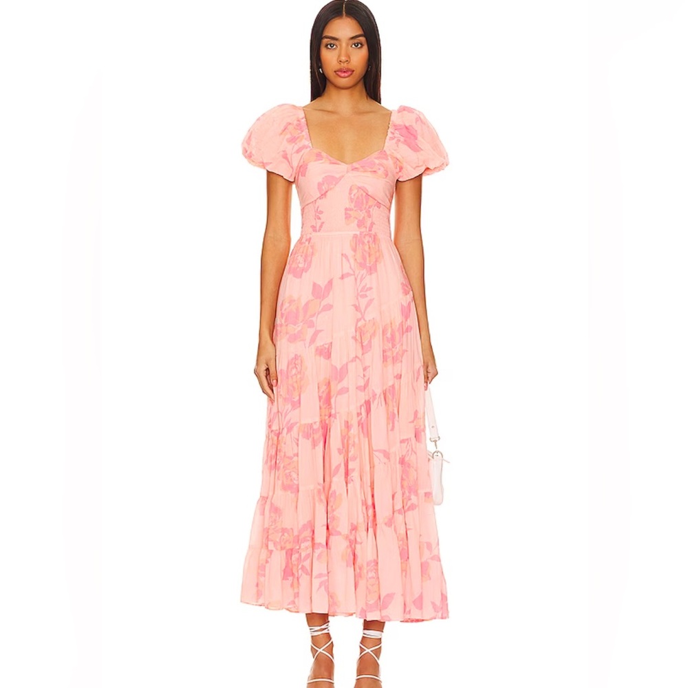 NWT! FREE PEOPLE SHORT SLEEVE SUNDRENCHED MAXI DRESS IN PINKY COMBO